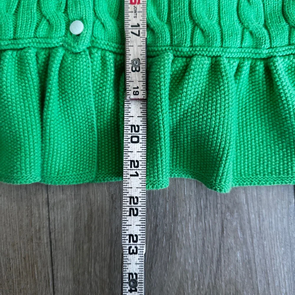 Ralph Lauren Girls XL 16 Green Cable Knit Peplum Cardigan Pink Pony Sweater